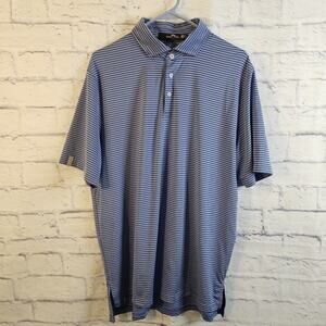 Ralph Lauren RLX Polo Shirt Mens Large Blue Striped Golf Athletic Stretch